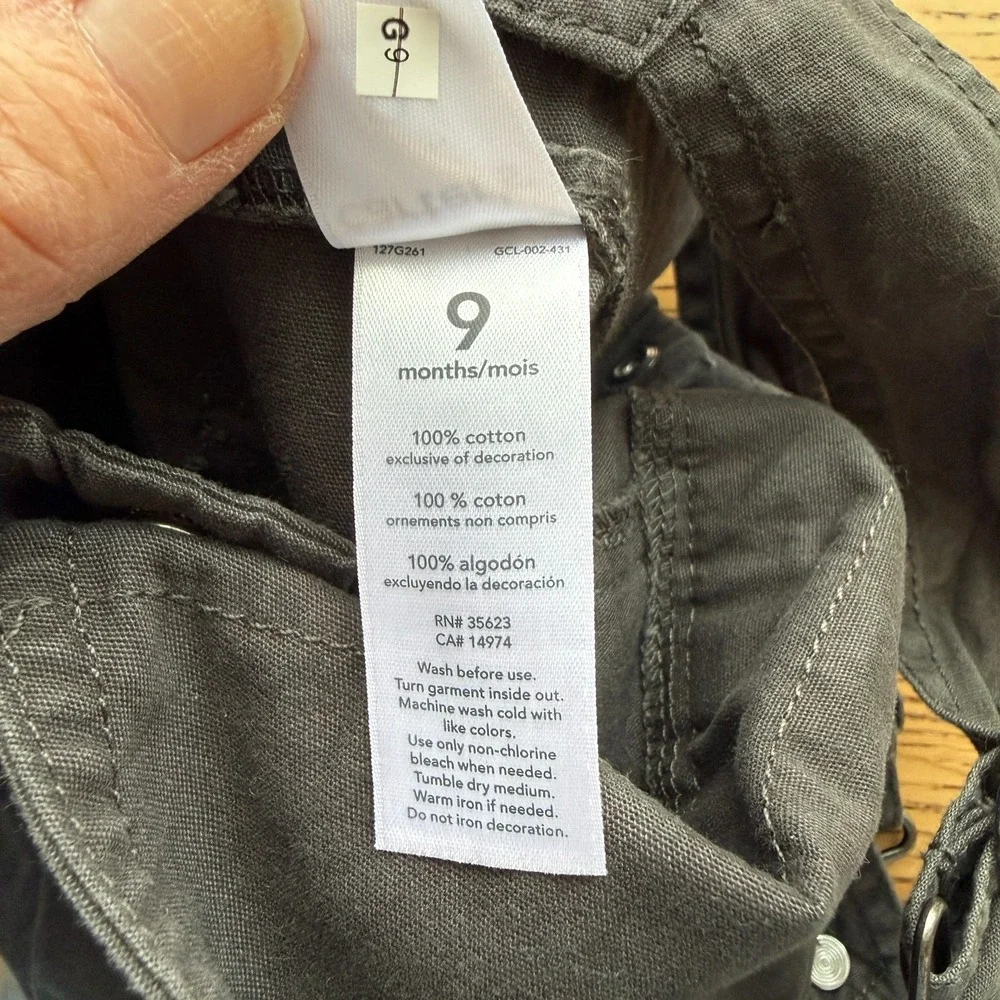 Carter's Little Scout Overalls Bib Baby Boys 9 Months Gray Cotton Outdoor Expert